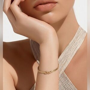 Gold 10k gold Infinity Hinge Bracelet - Women's oval with etched line design!